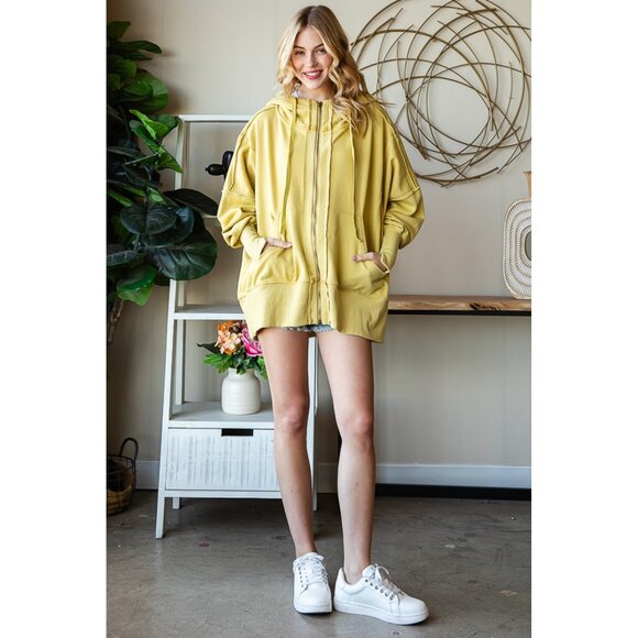 Oli & Hali Yellow Washed Hood Zip Up Jacket NWT M - Picture 5 of 5